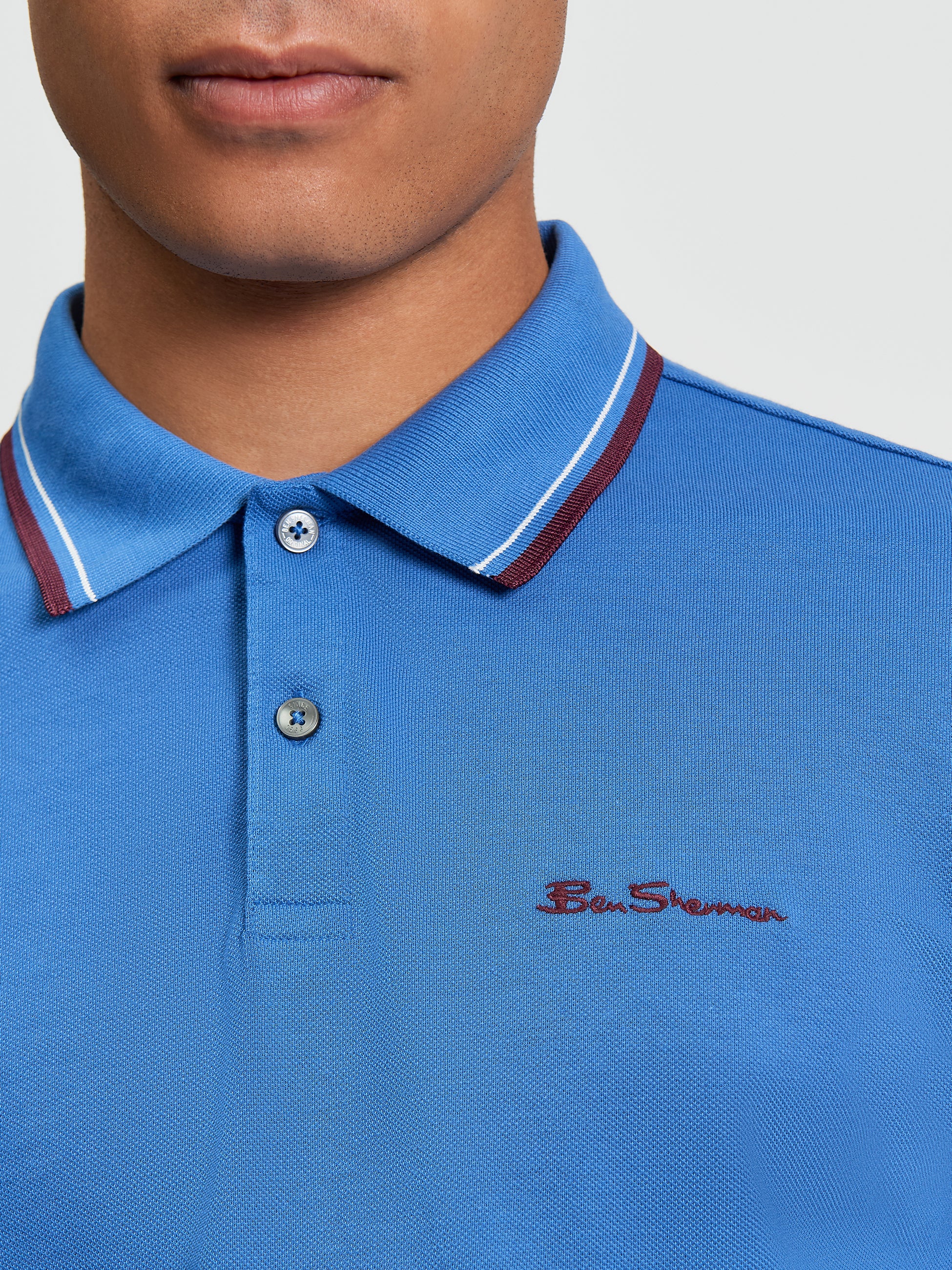 Signature Pique Polo- Cobalt - Detail View