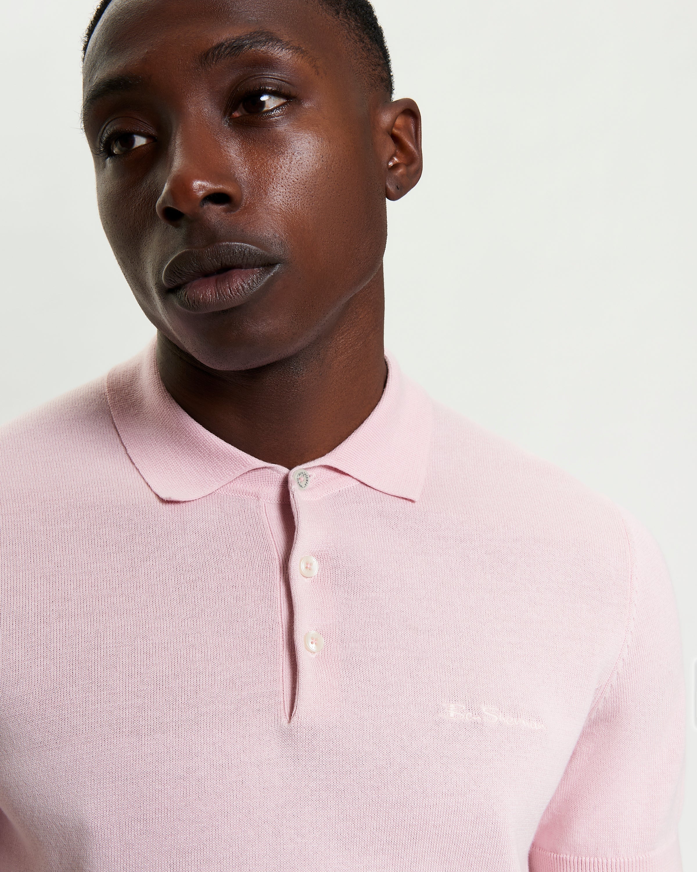 Signature Short Sleeve Polo – pink with ribbed collar, featuring Ben Sherman woven label and sleek fit.