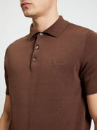Signature Short Sleeve Polo – brown with ribbed collar and two-button placket for a sleek fit.