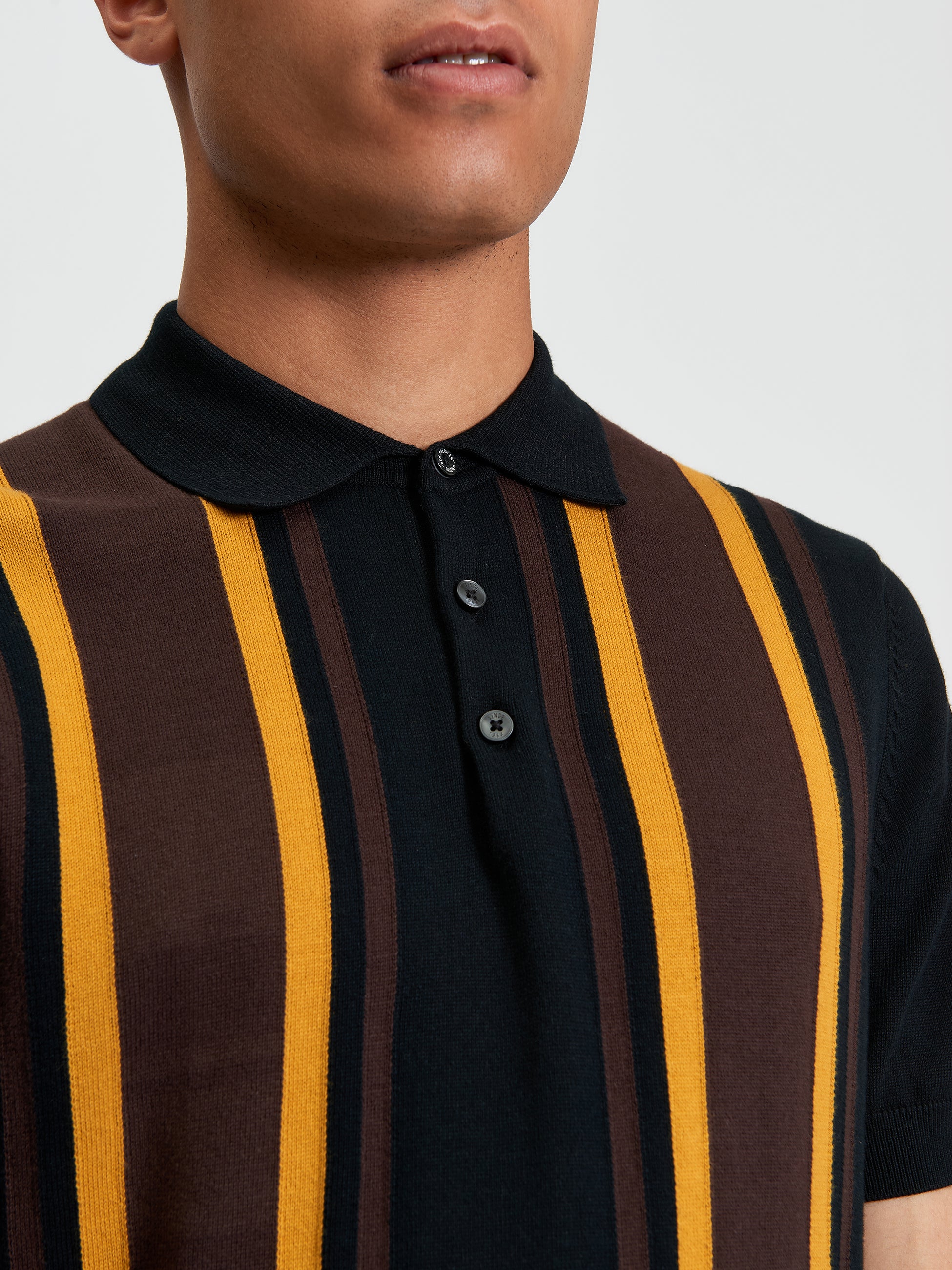 Stripe Knitted Polo Black