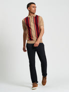 Stripe Knitted Polo Tan Biege