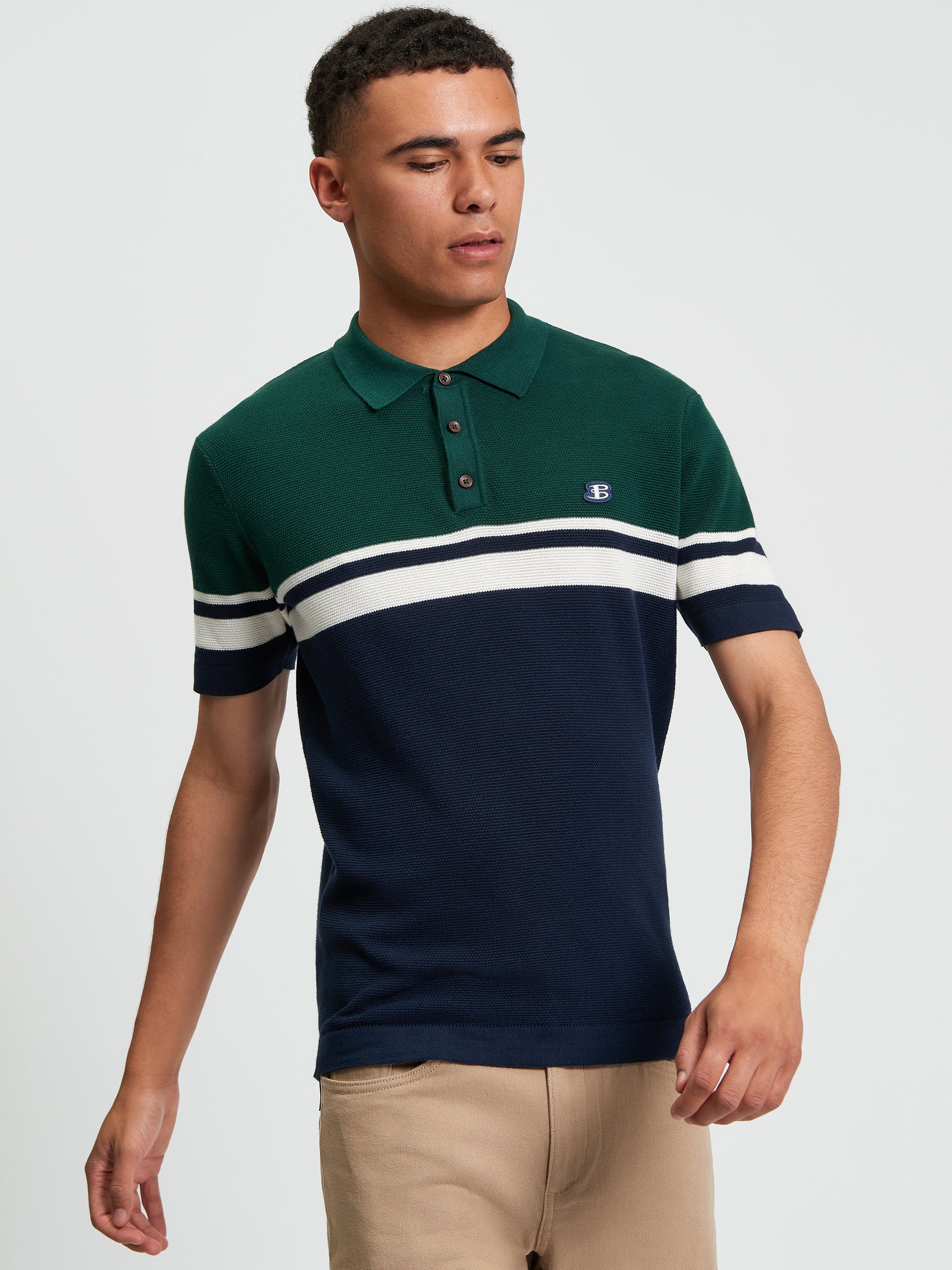 Block Colour Polo Navy Green