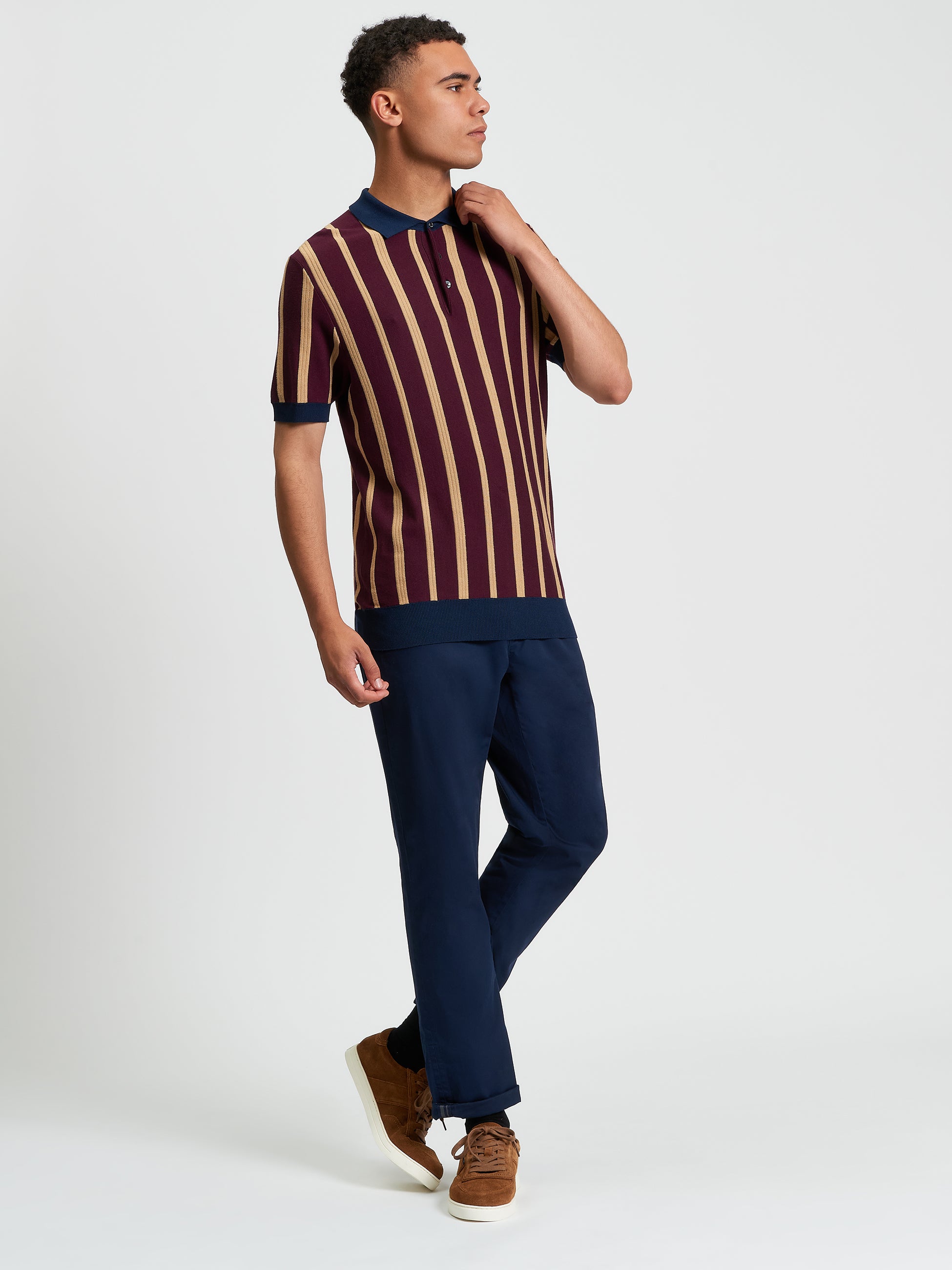 Raised Stripe Polo - Dark Wine - Full Length