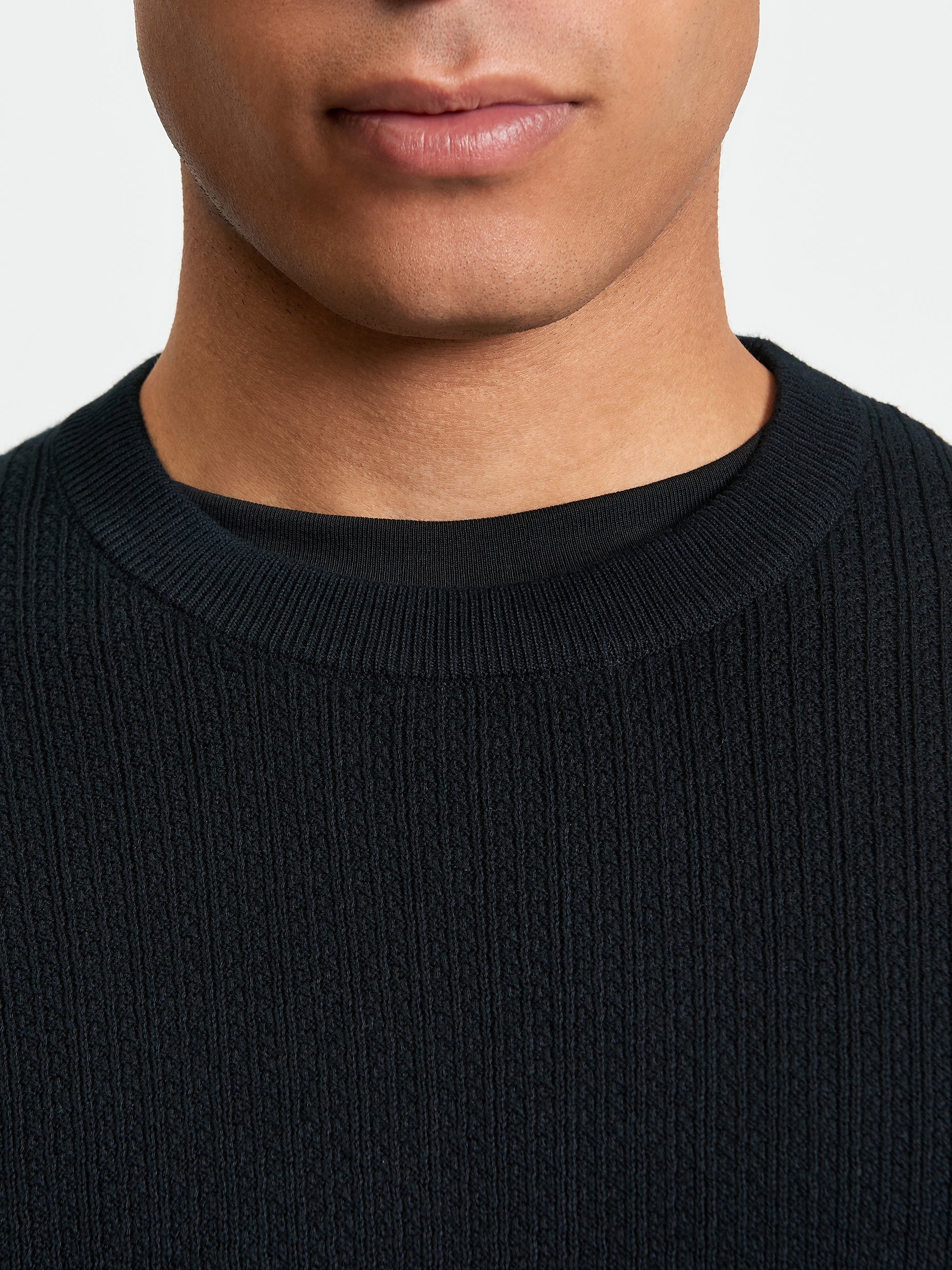 Textured Front Crew - Black - Close Up