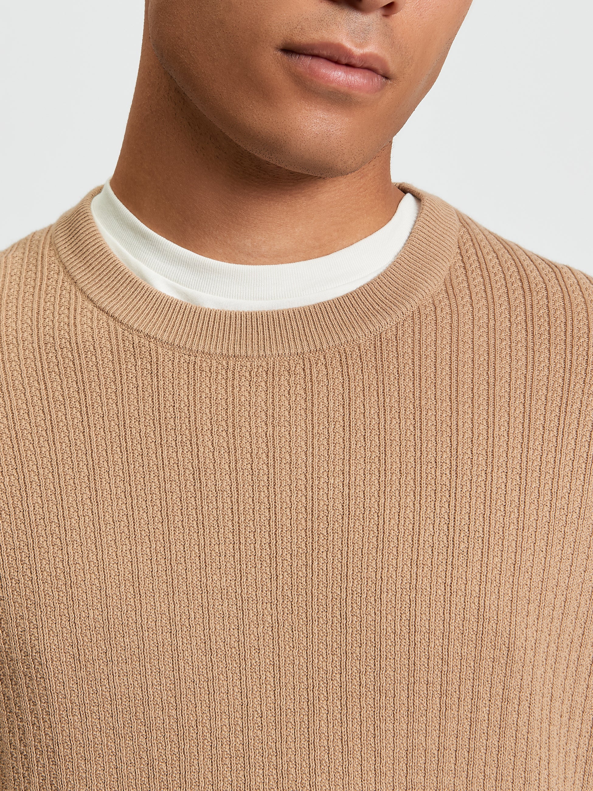 Textured Front Crew Neck Sweater