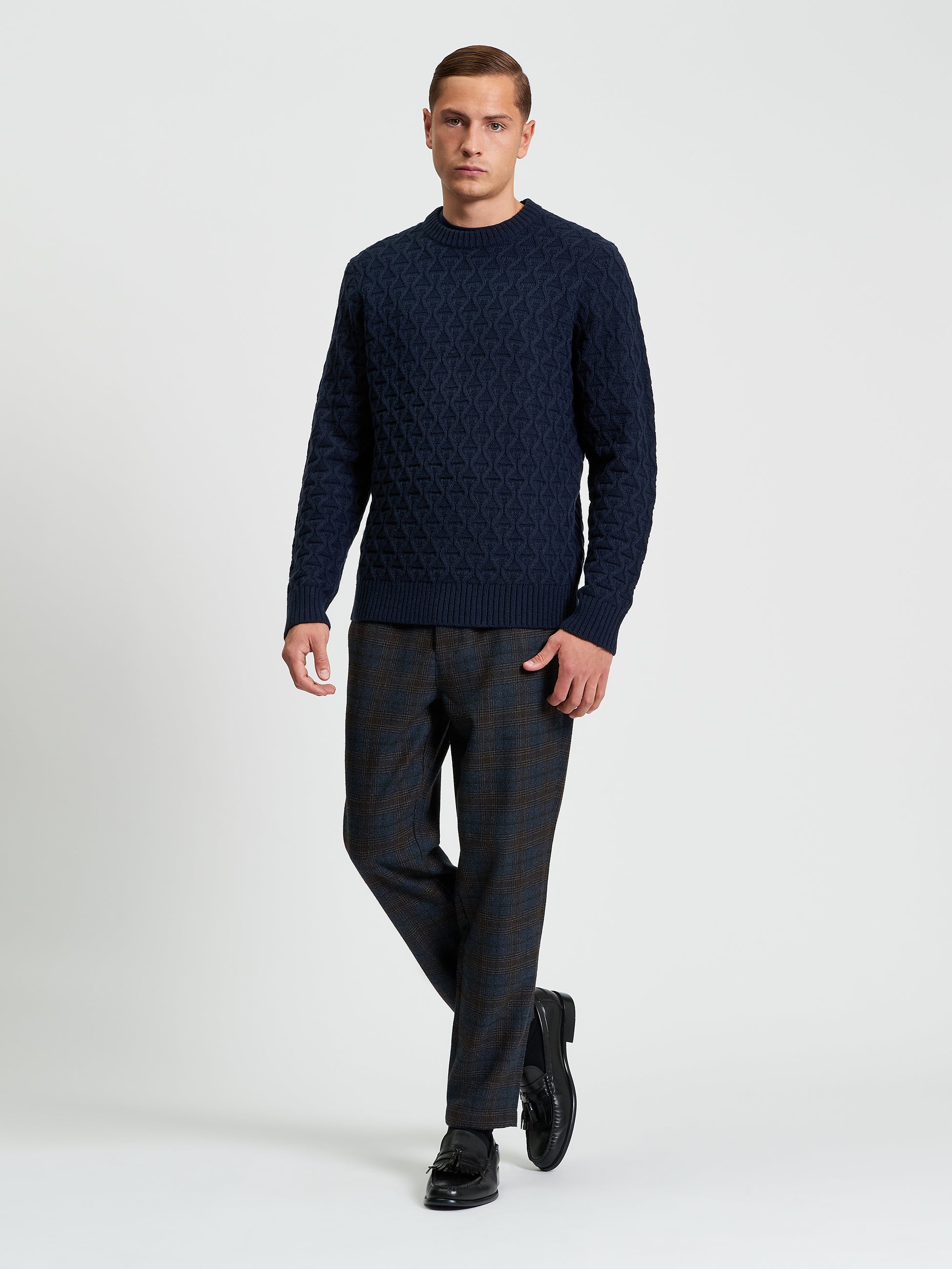 Cable Texture Crew - Dark Navy - Full Length