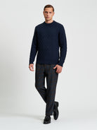 Cable Texture Crew - Dark Navy - Full Length