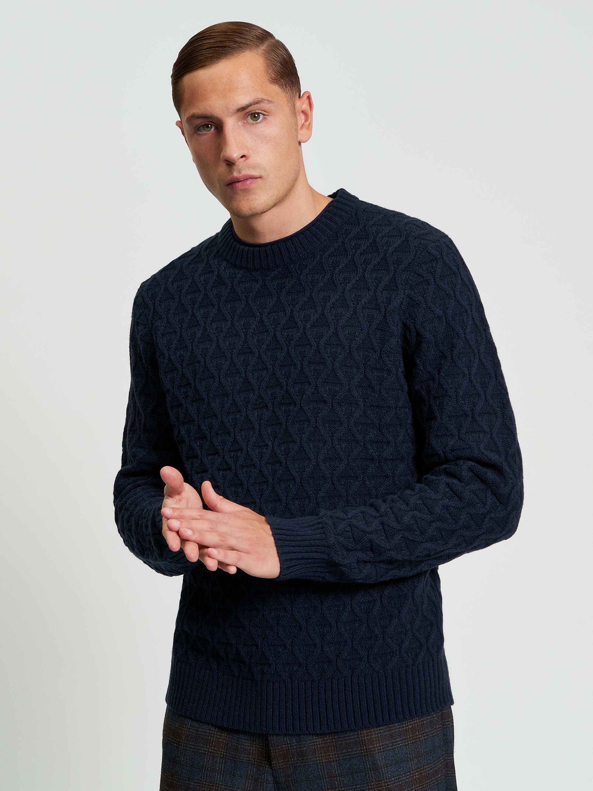 Cable Texture Crew - Dark Navy - Front