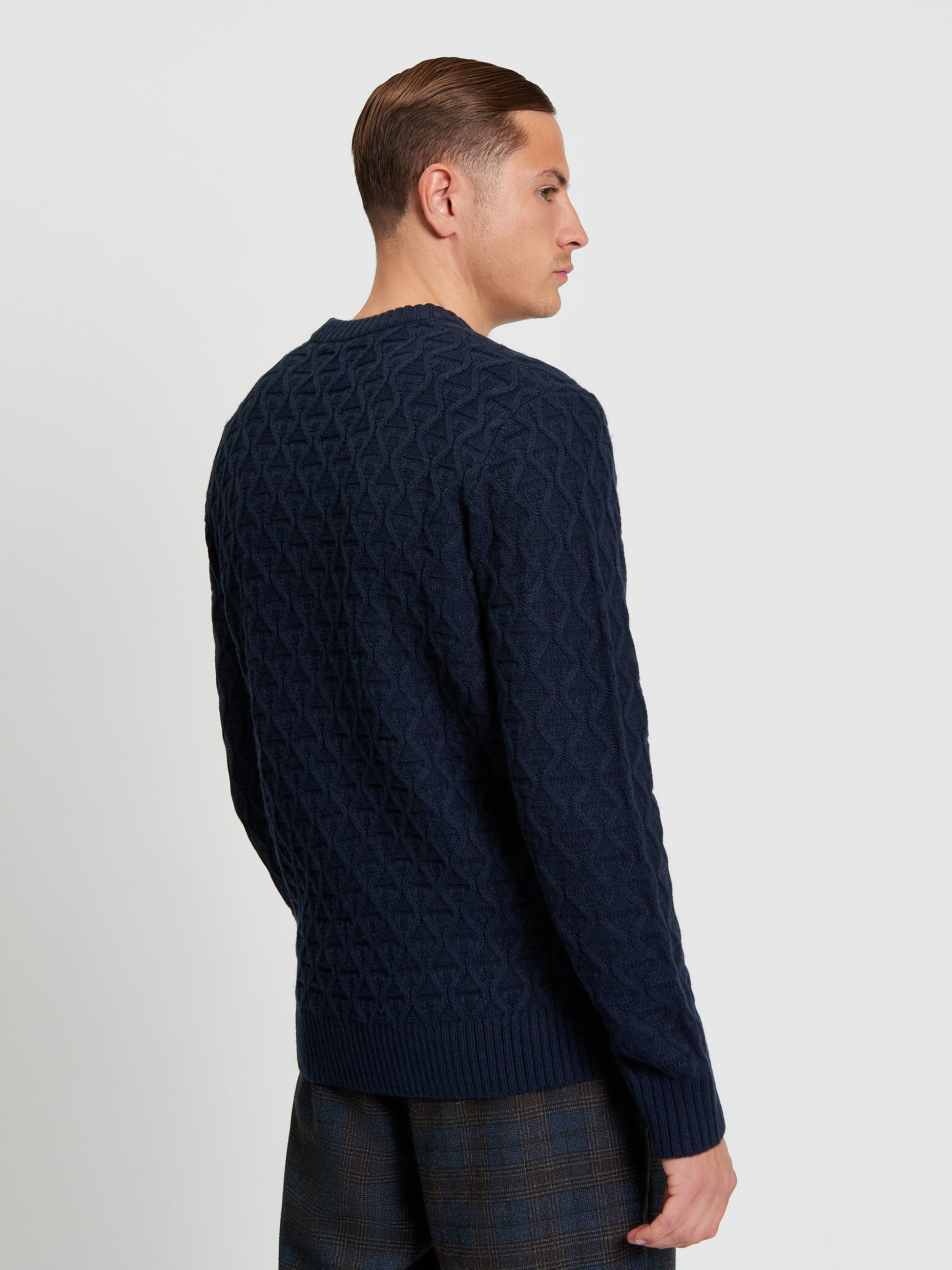 Cable Texture Crew - Dark Navy - Back