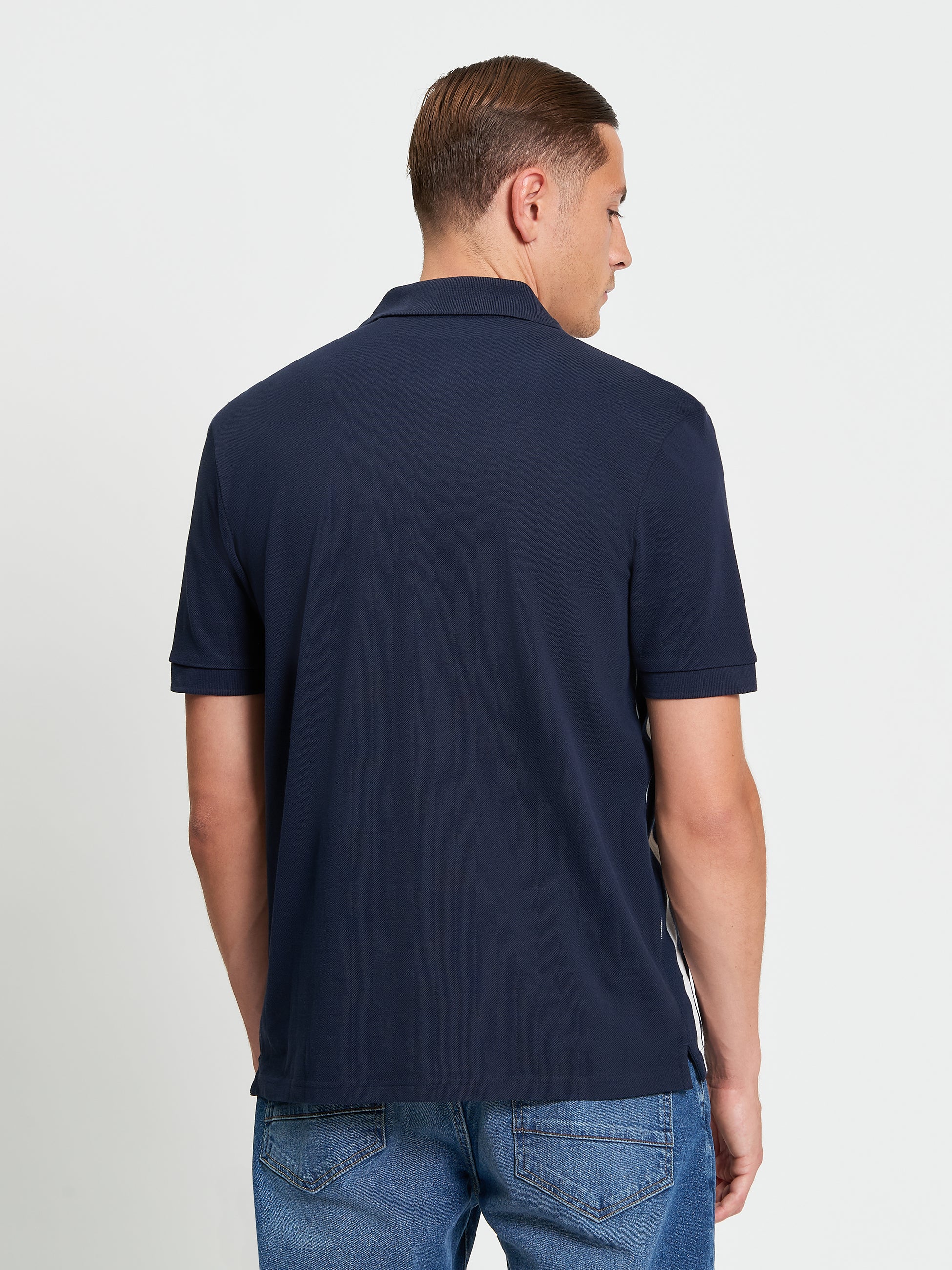 Button Up Stripe Polo Navy