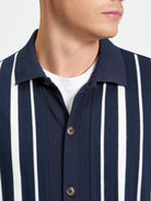 Button Up Stripe Polo Navy