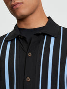 Button Up Stripe Polo Black
