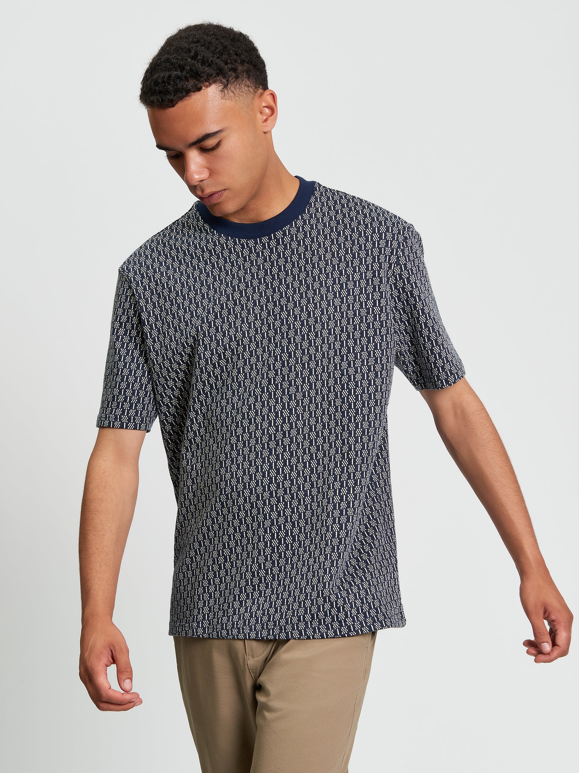 Jacquard Print T-Shirt Navy