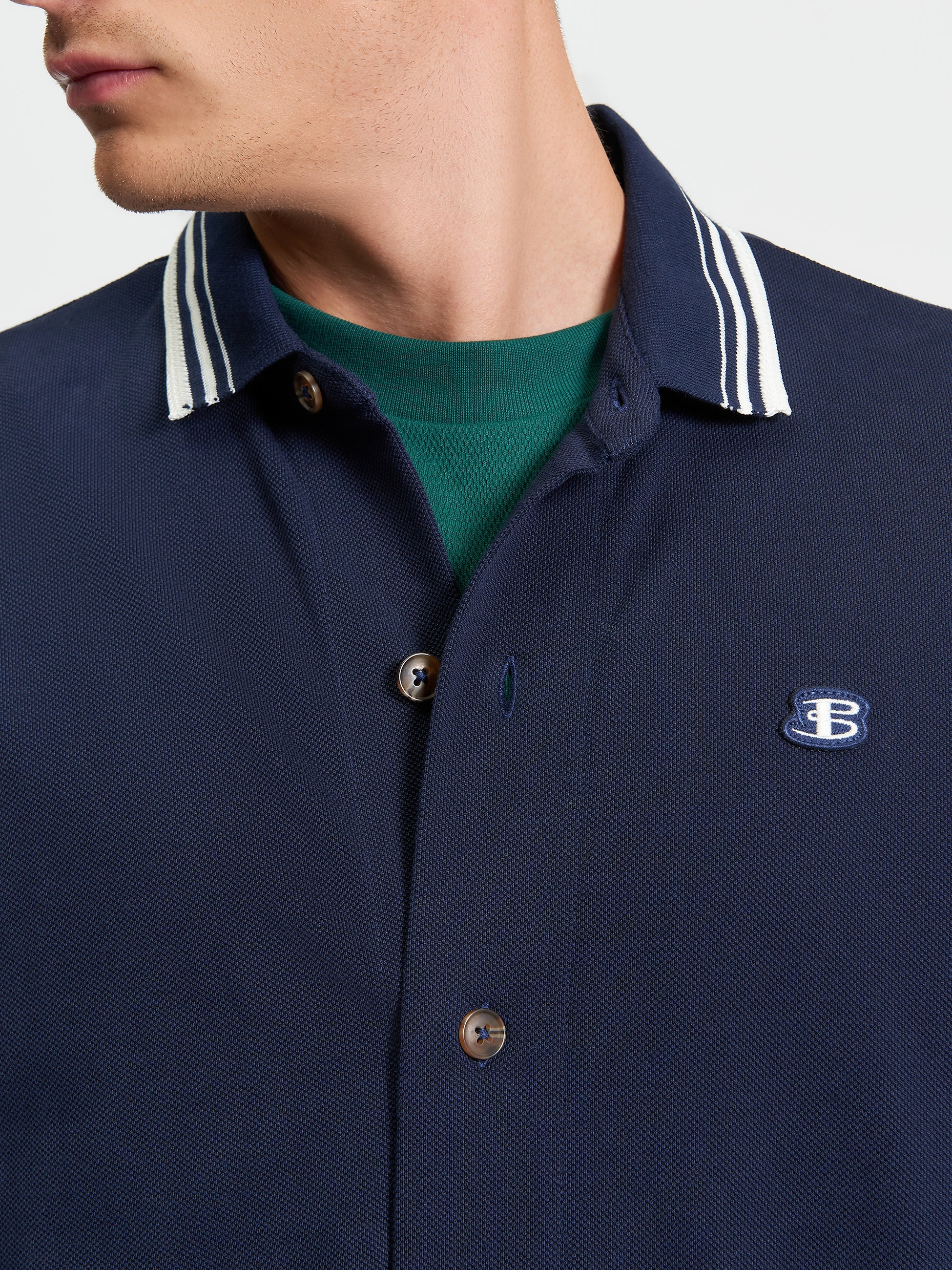 Long Sleeve Polo Top Navy
