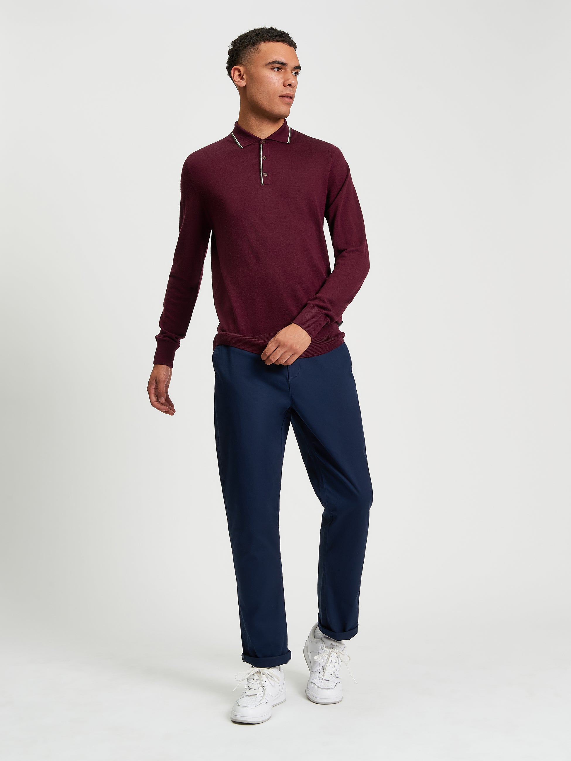 Wool Polo Top Long Sleeve Burgundy