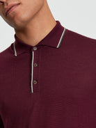 Wool Polo Top Long Sleeve Burgundy