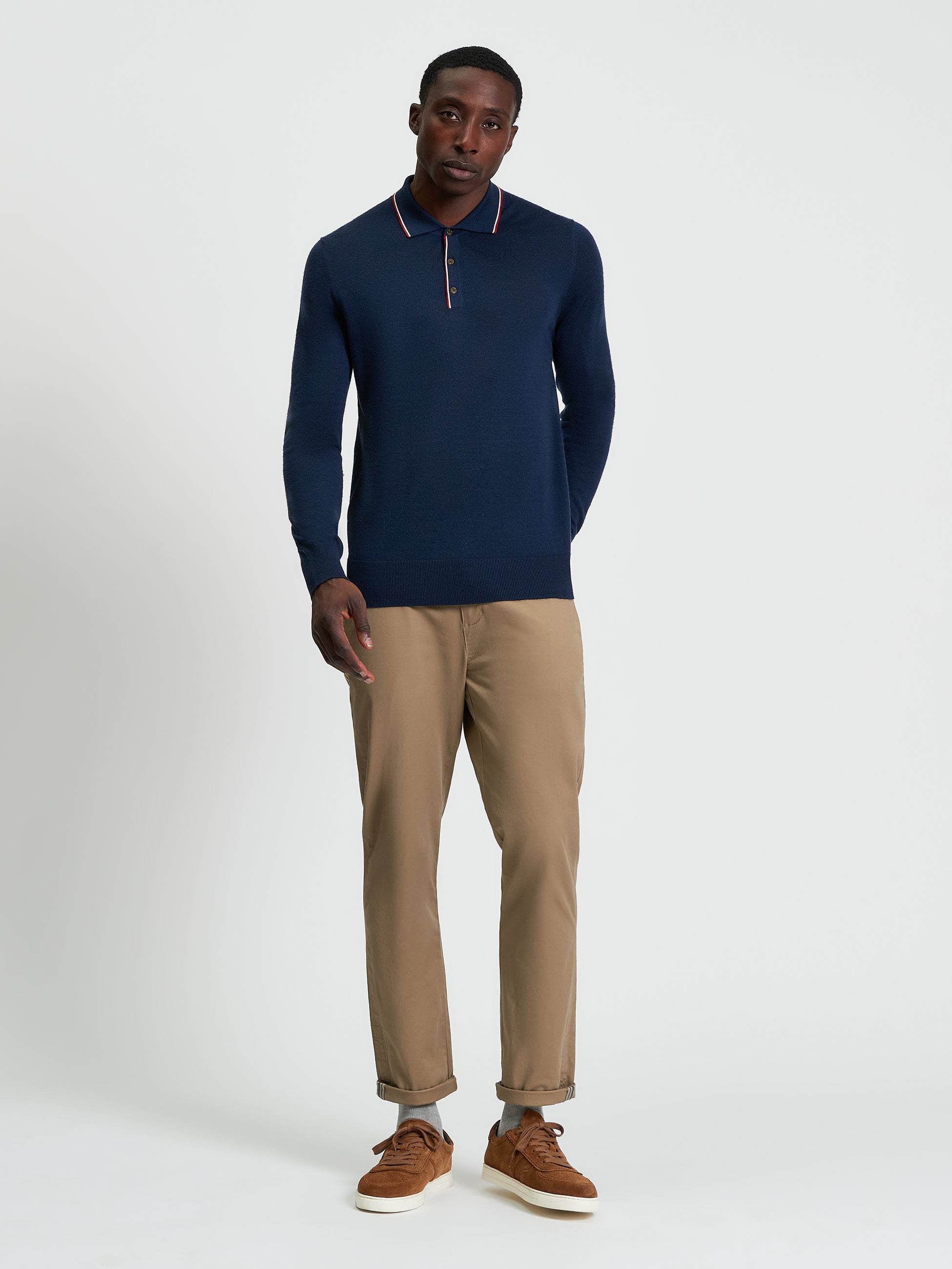 Wool Polo Top Long Sleeve Navy