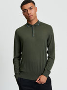 Wool Polo Top Long Sleeve Beige Tan