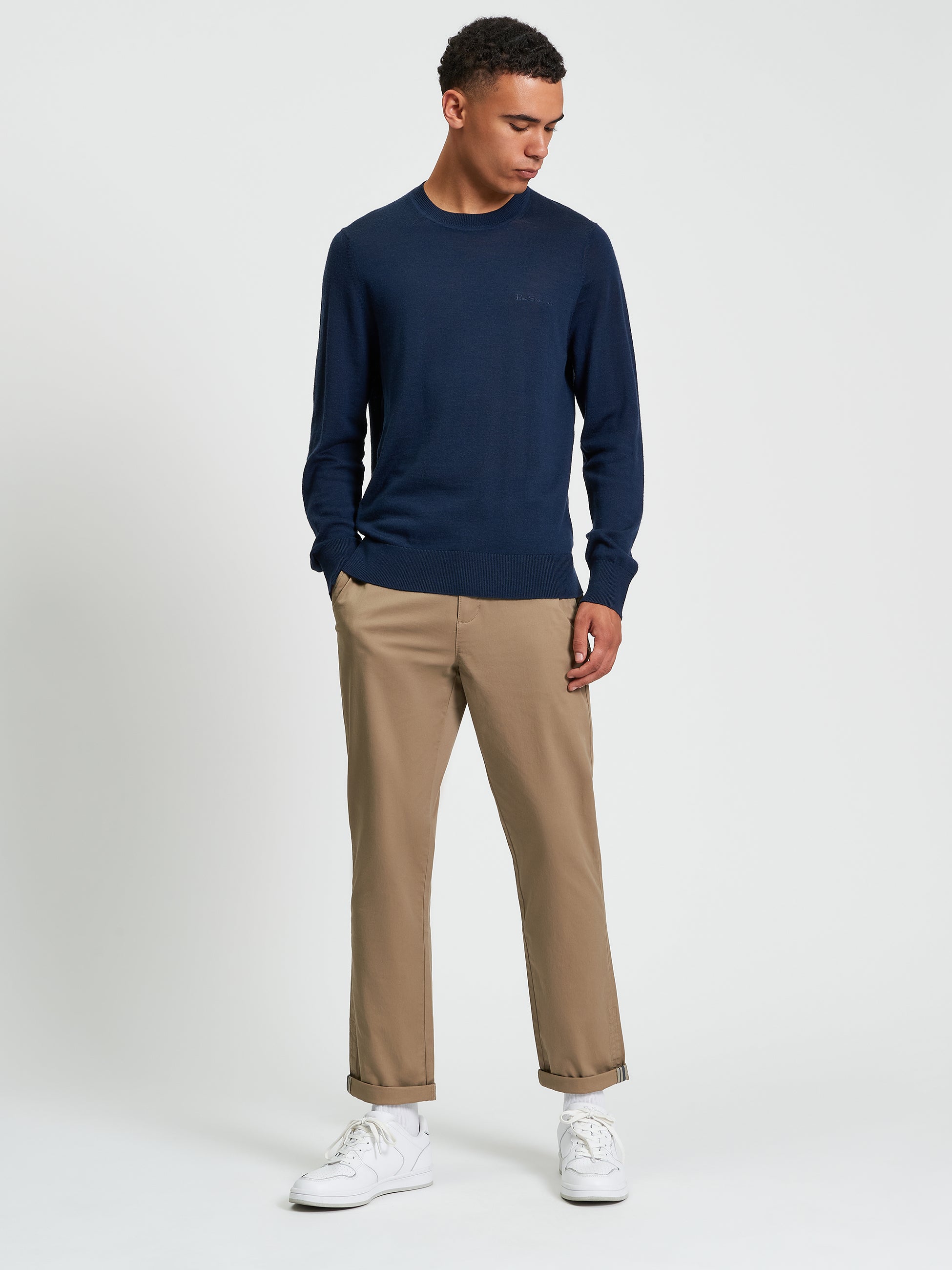 Merino Crew Neck- Dark Navy - Full Length