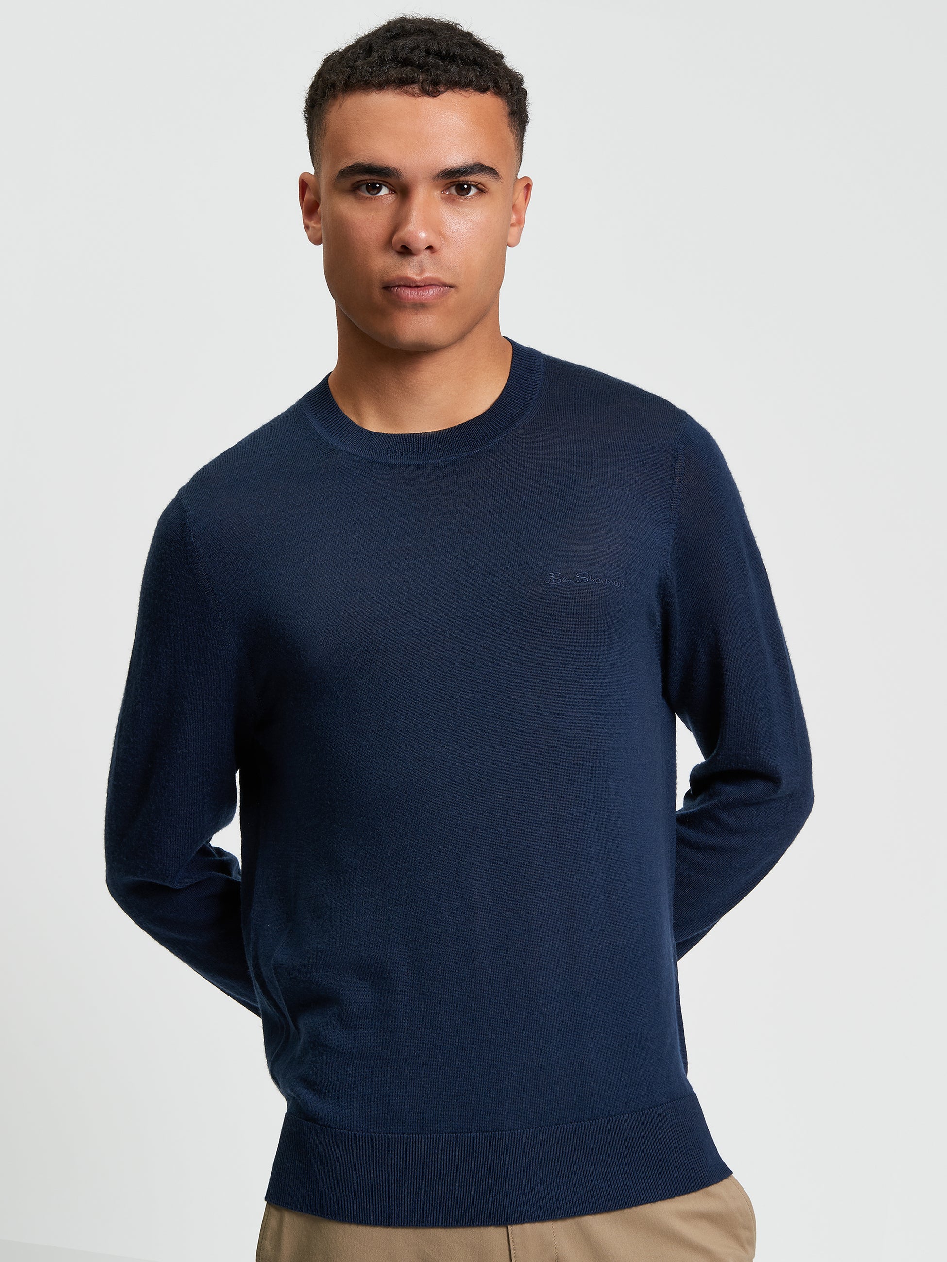 Merino Crew Neck- Dark Navy - Front