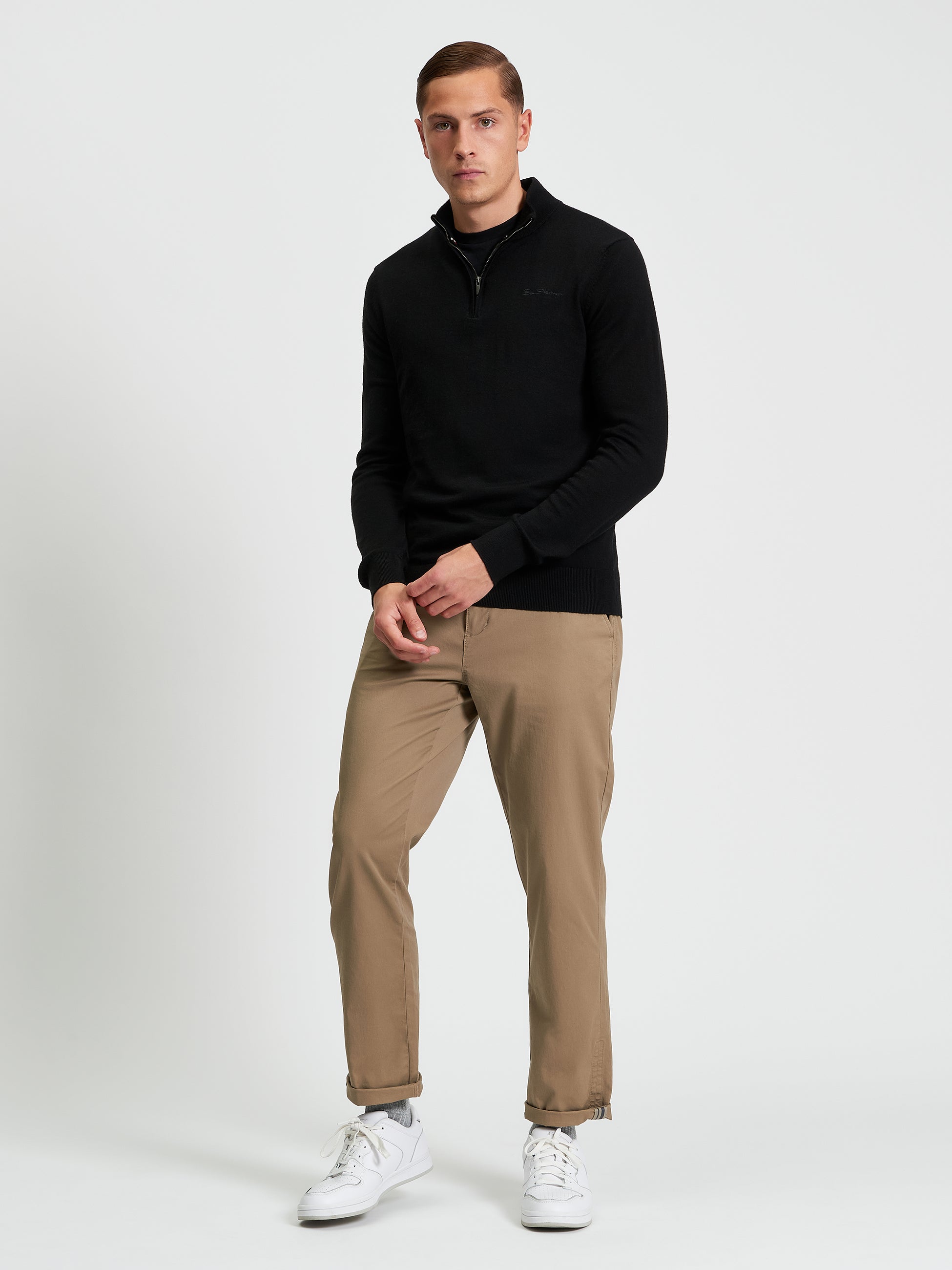 Merino Half Zip - Black - Full Length
