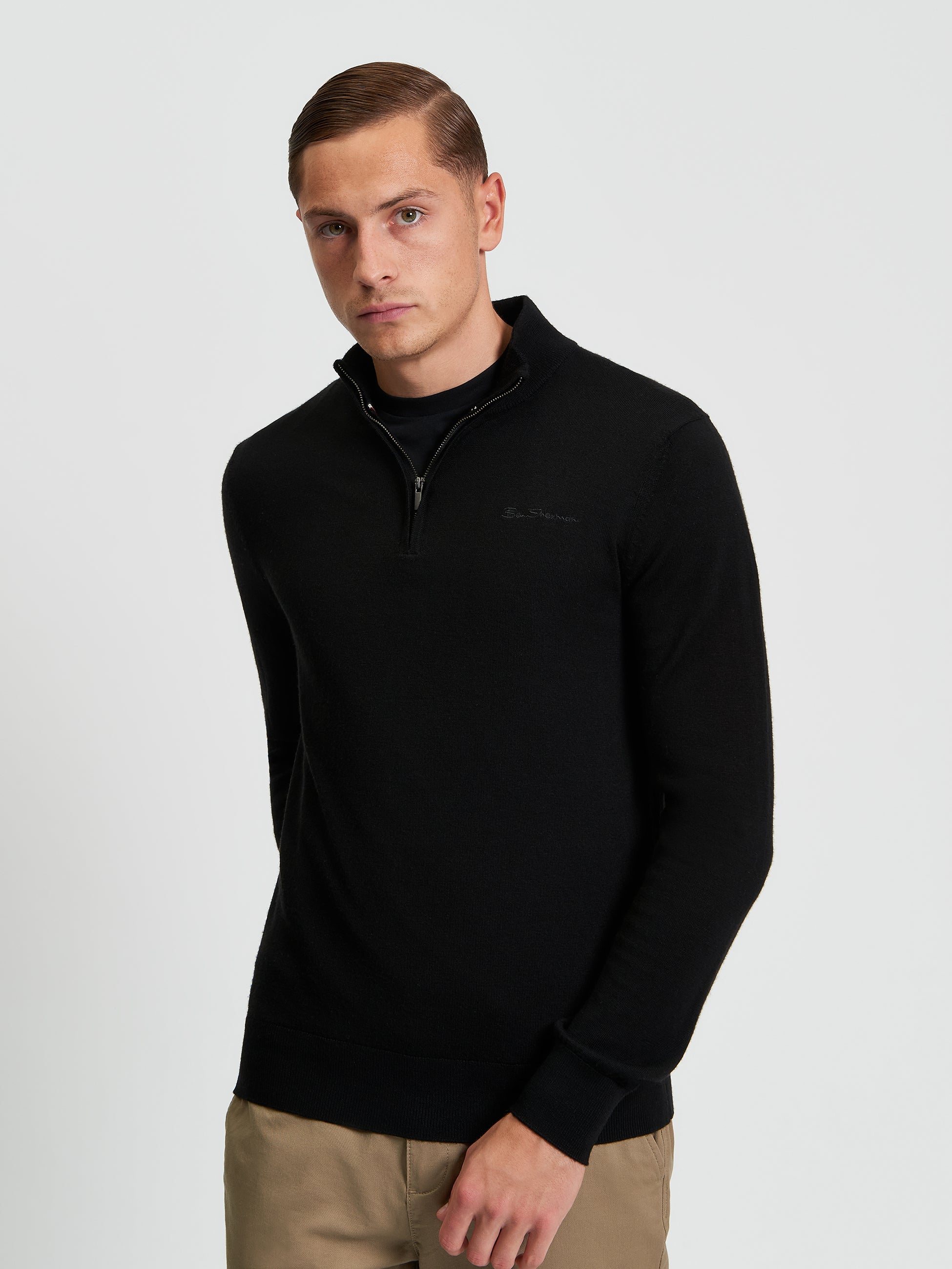Merino Half Zip - Black - Front