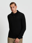 Merino Half Zip - Black - Front