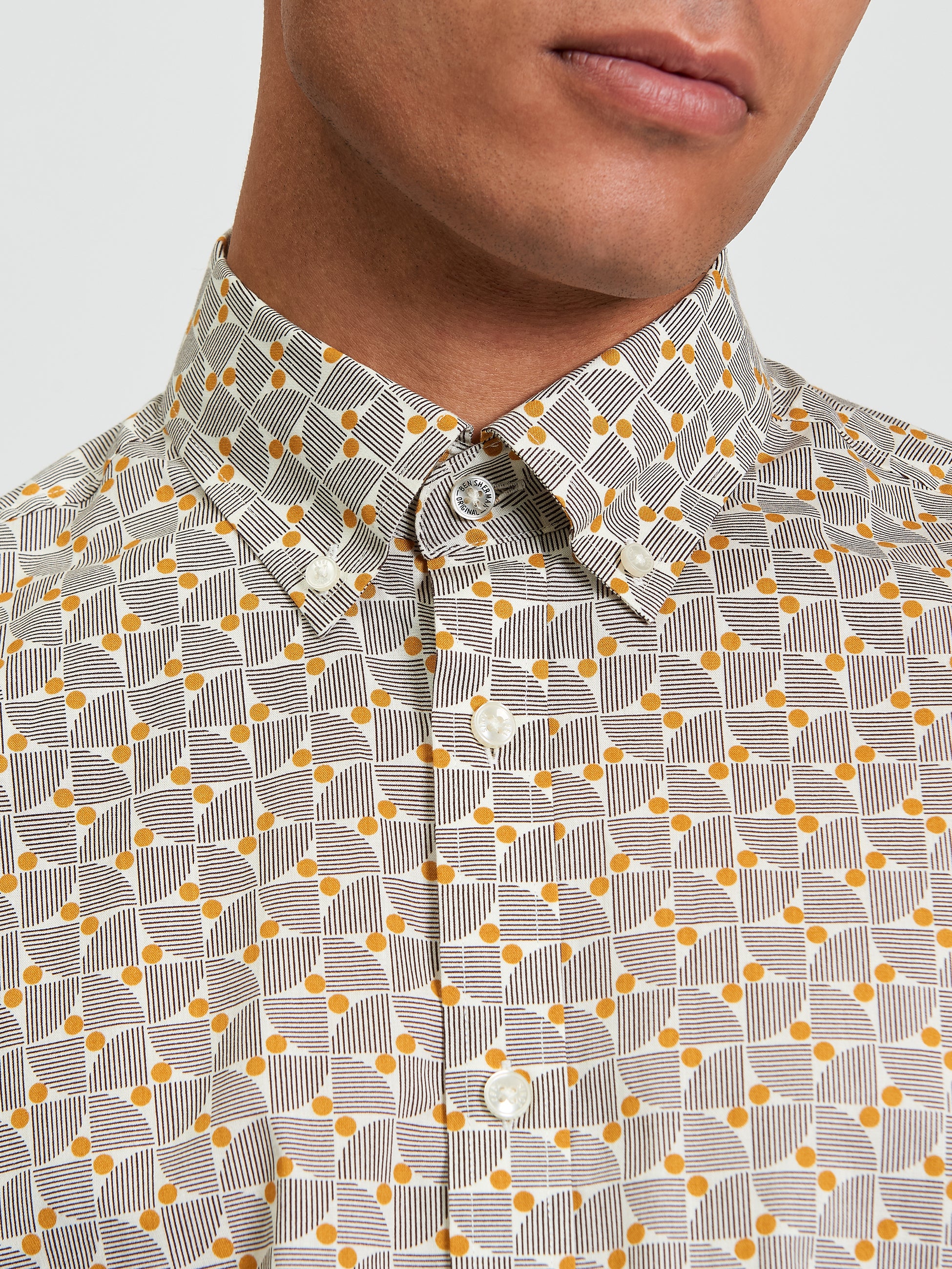 Short Sleeve Shirt Print Mustard Yellow