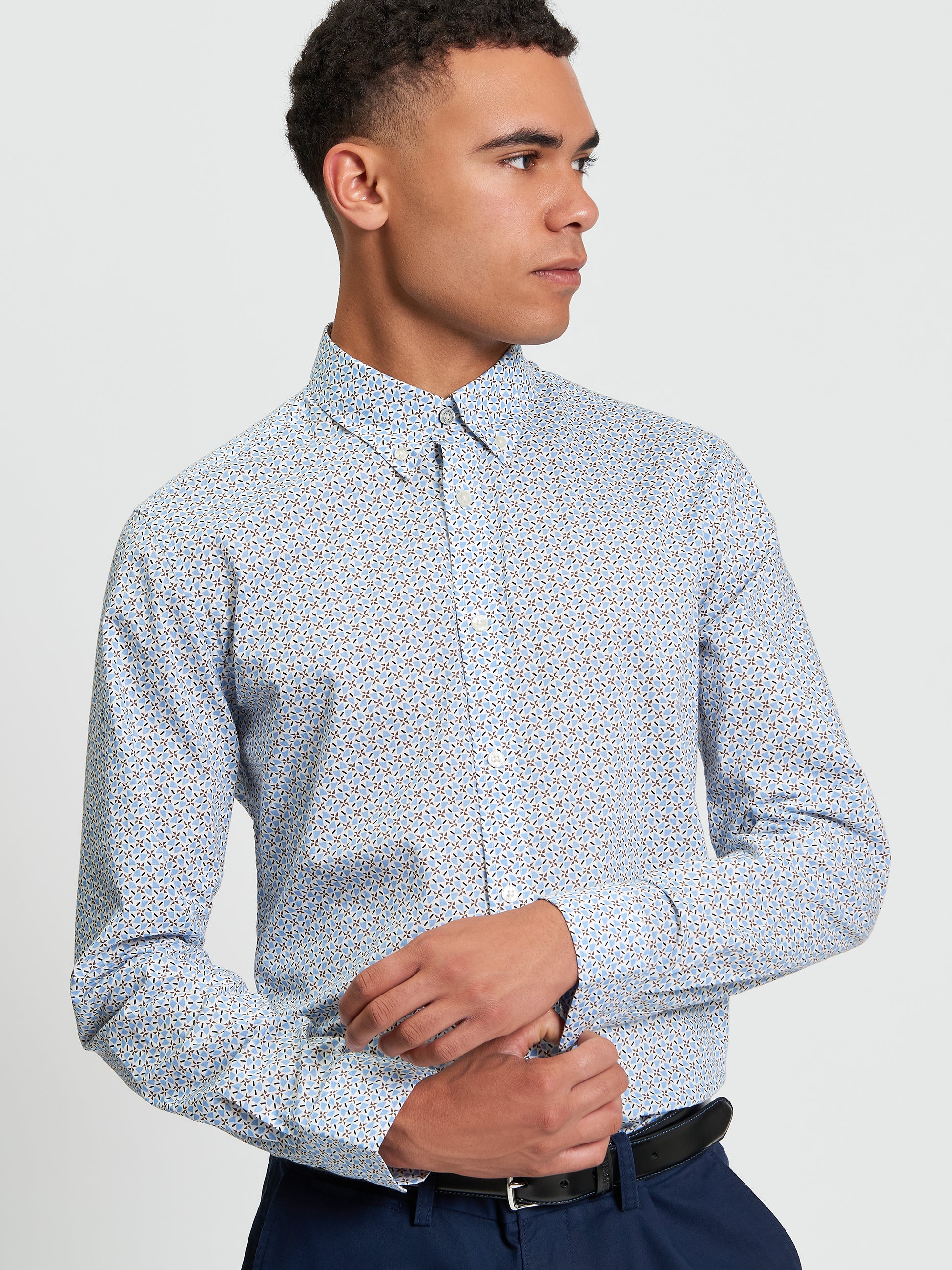 Split Geo Print - Pale Blue - Front