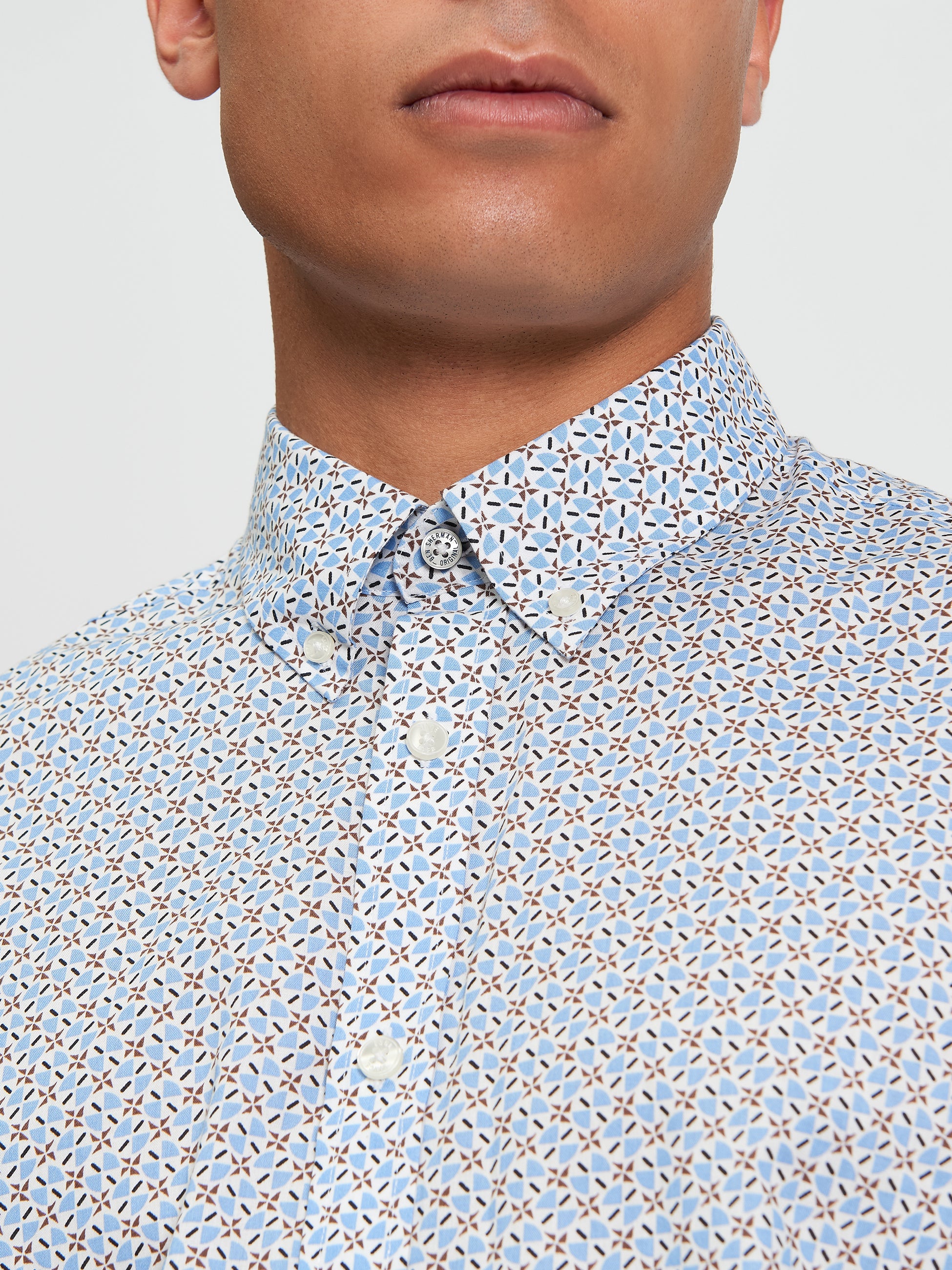 Split Geo Print - Pale Blue - Close Up