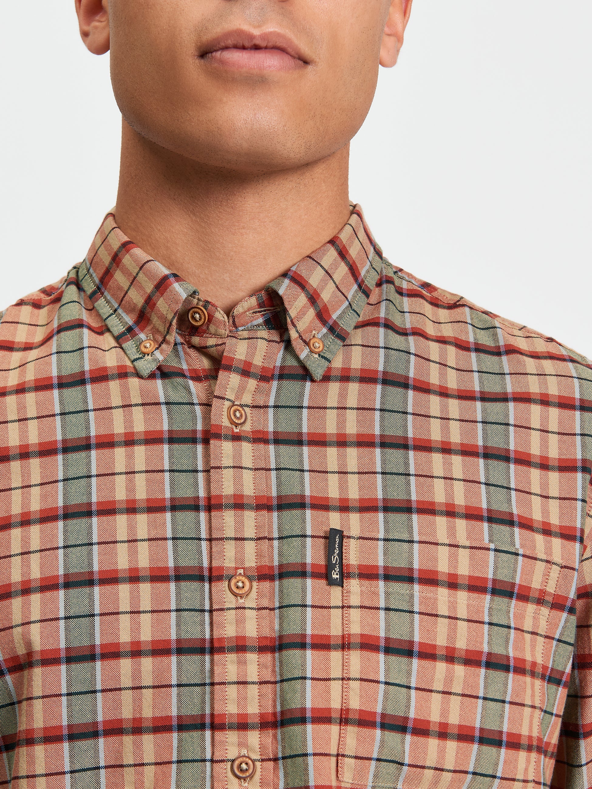 Multicolour Oxford Check - Burnt Orange - Close Up