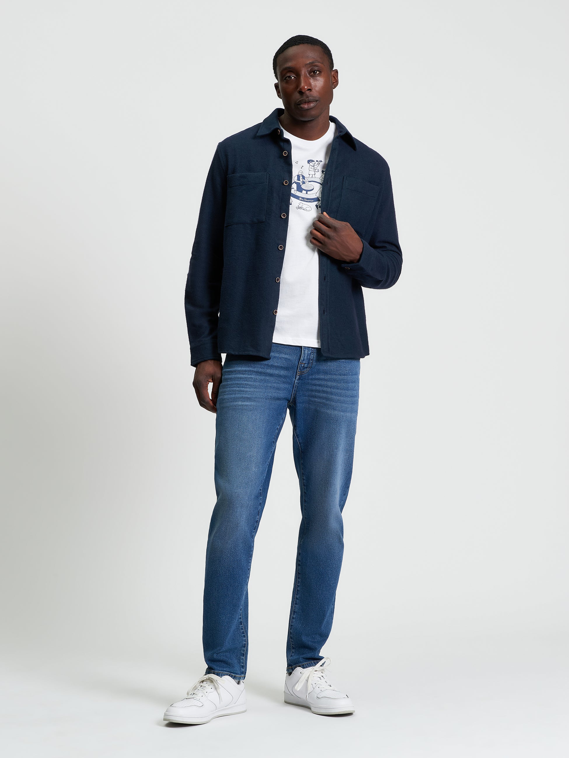 Brushed Herringbone Overshirt - Dark Green - Full Length