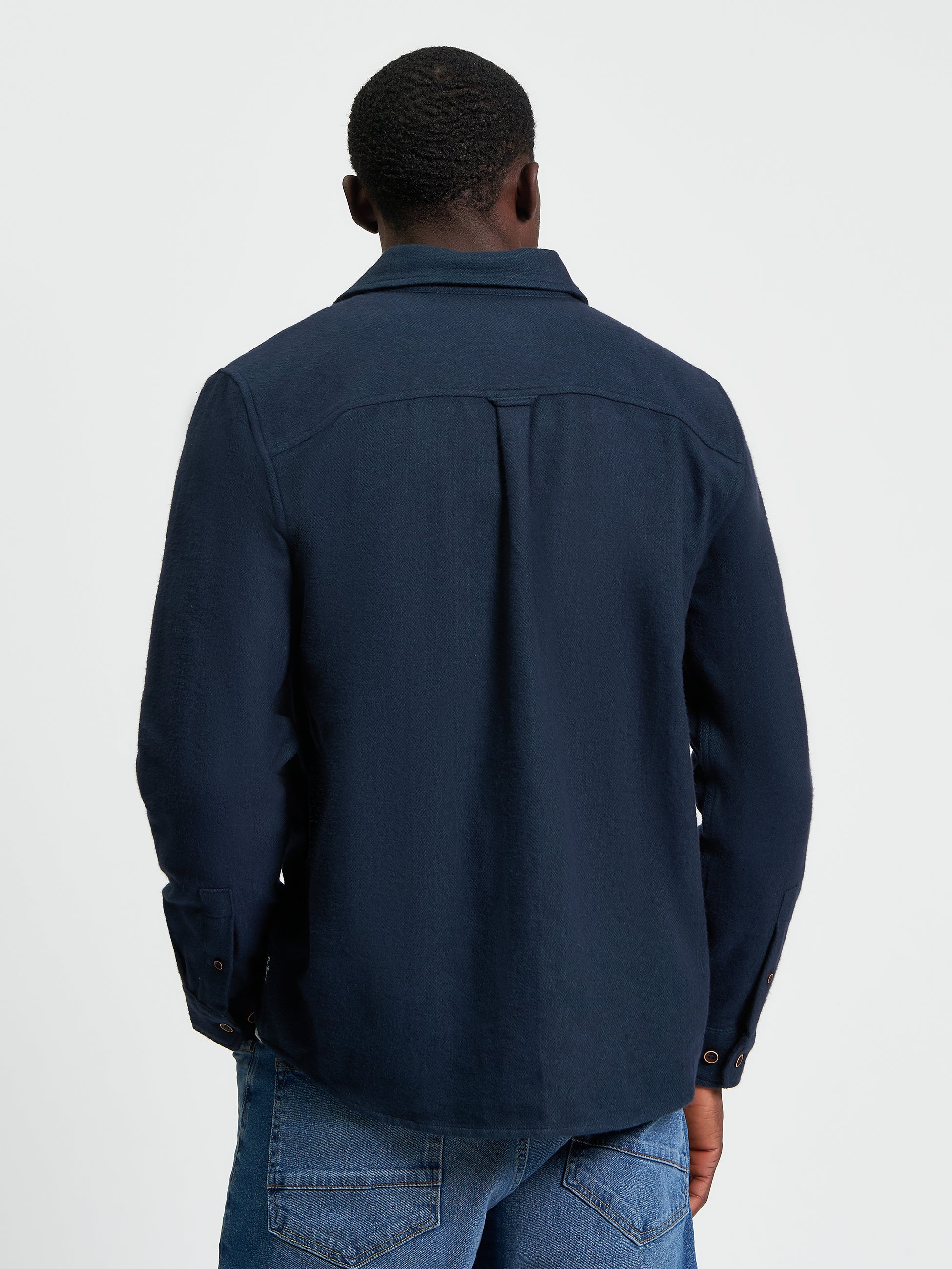 Brushed Herringbone Overshirt - Dark Green - Back