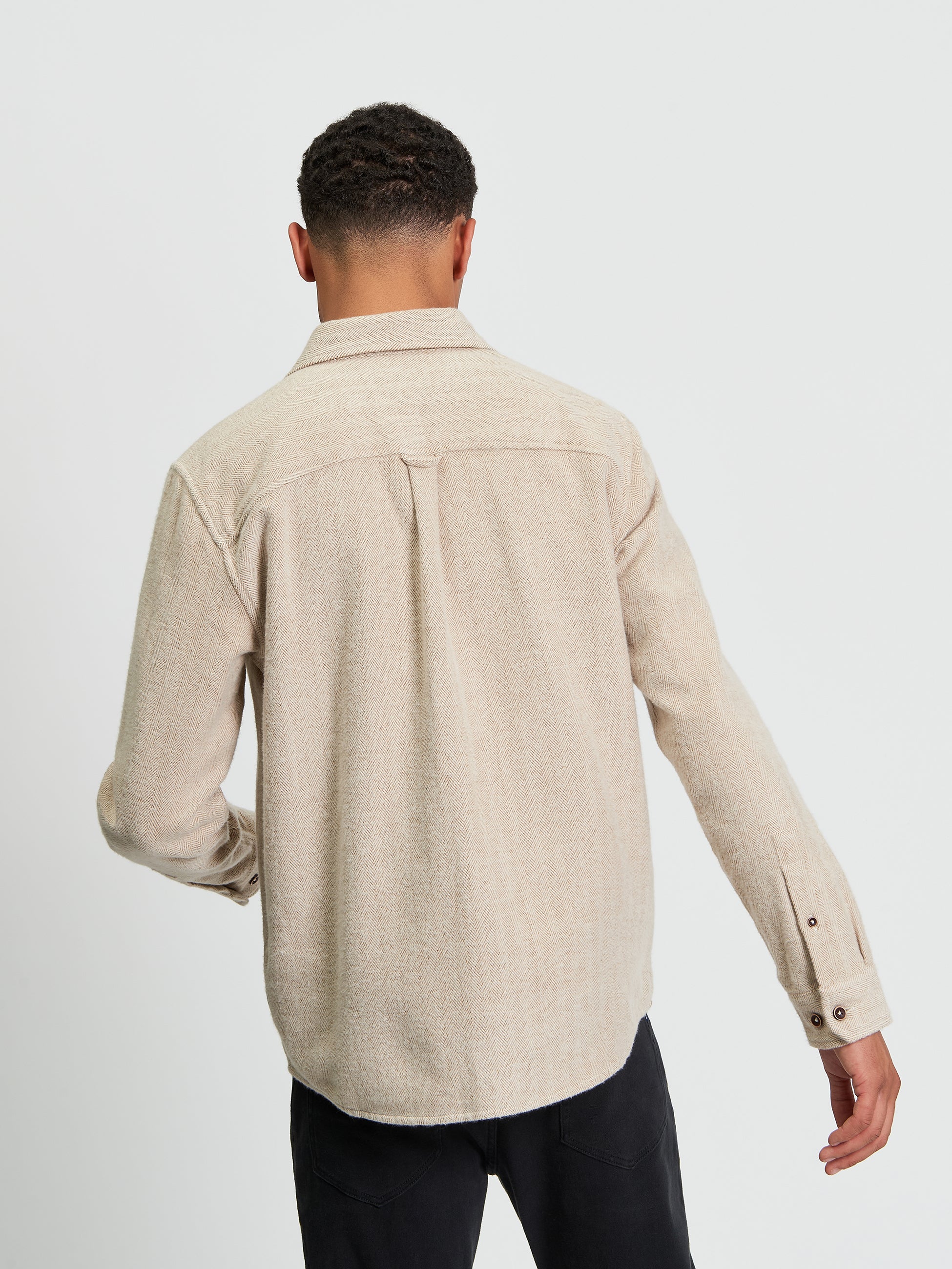 Brushed Herringbone Overshirt - Bronze - Back