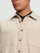 Brushed Herringbone Overshirt - Bronze - Close Up