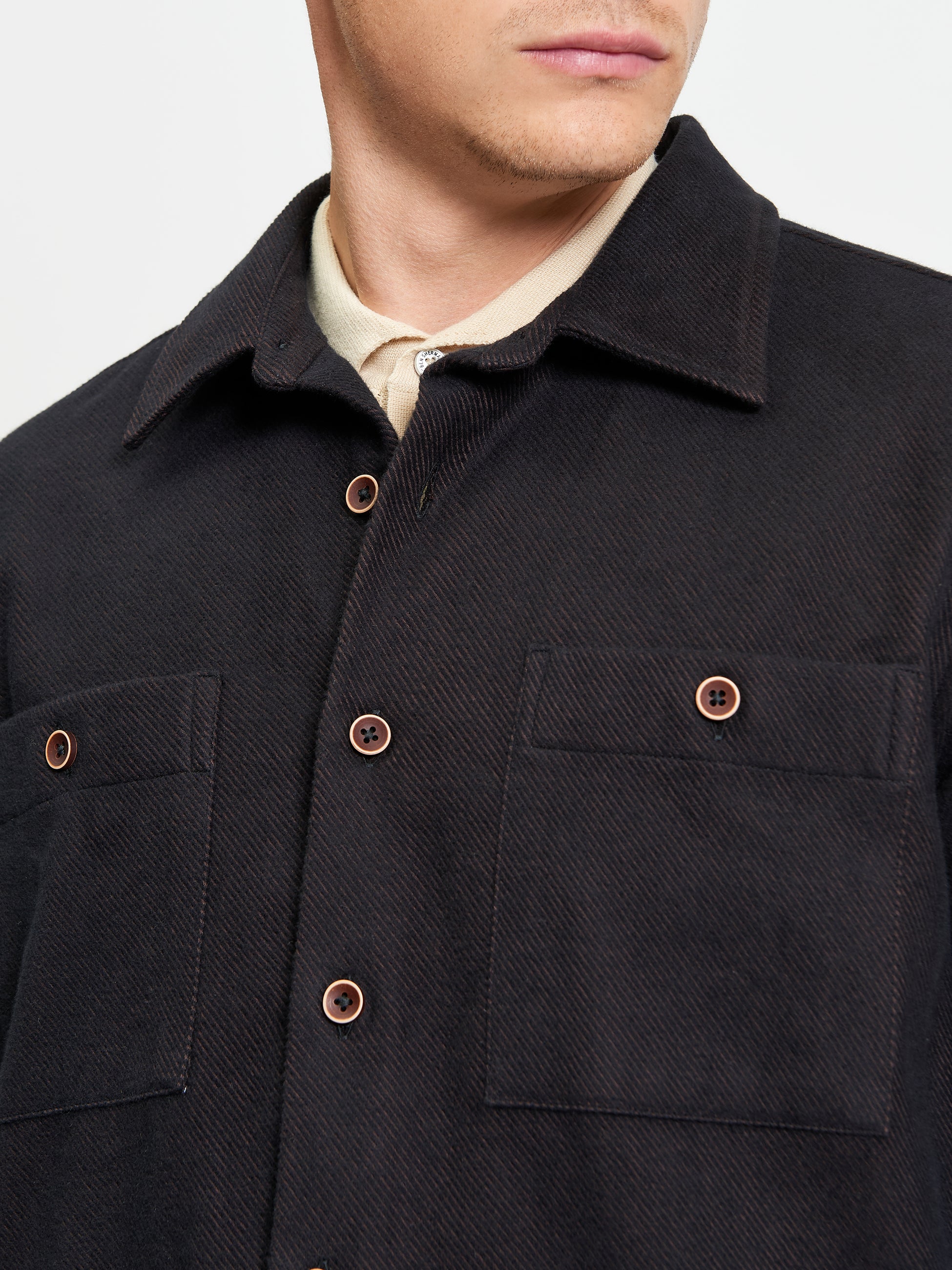 Brushed Overshirt - Bark - Close Up