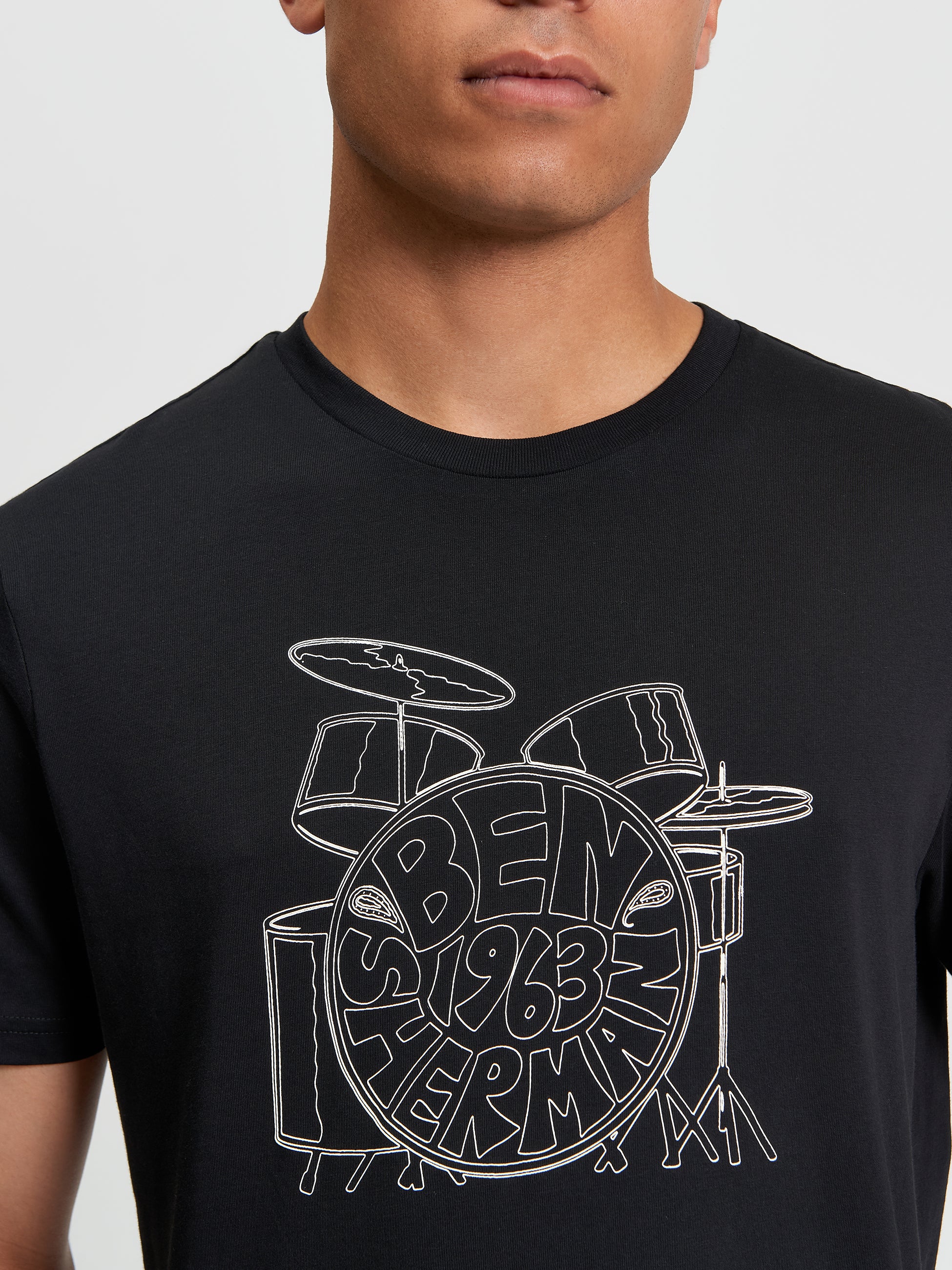 Drum Kit Print T-Shirt Black