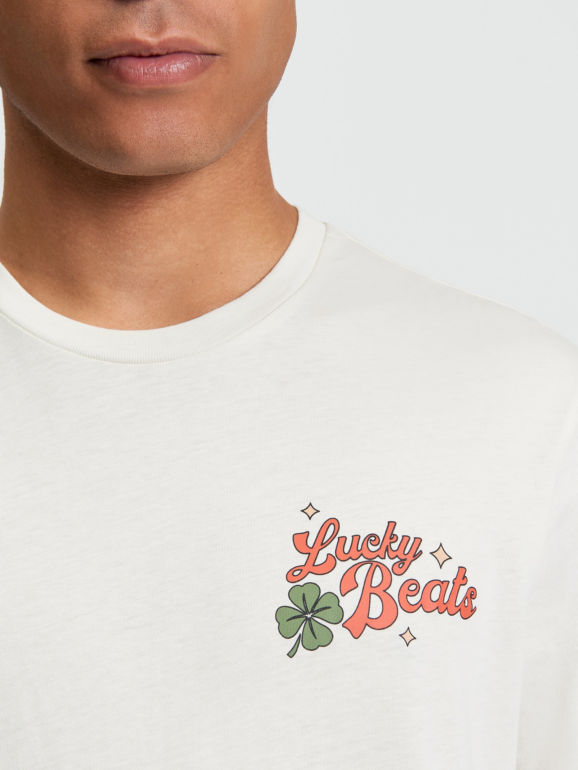 Lucky Beats Printed Graphic T-Shirt White
