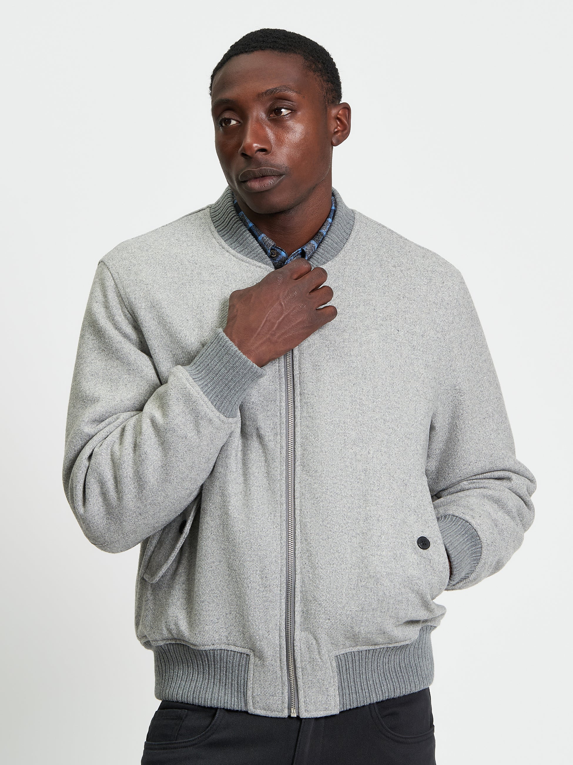 Wool Melange Bomber - Grey - Front