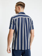 Short Sleeve Block Geo Jacquard Stripe Shirt - Twilight Denim - Back View