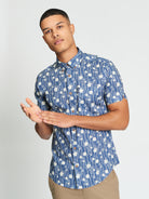 Short Sleeve Floral Bamboo Print Shirt - Indigo - Styled