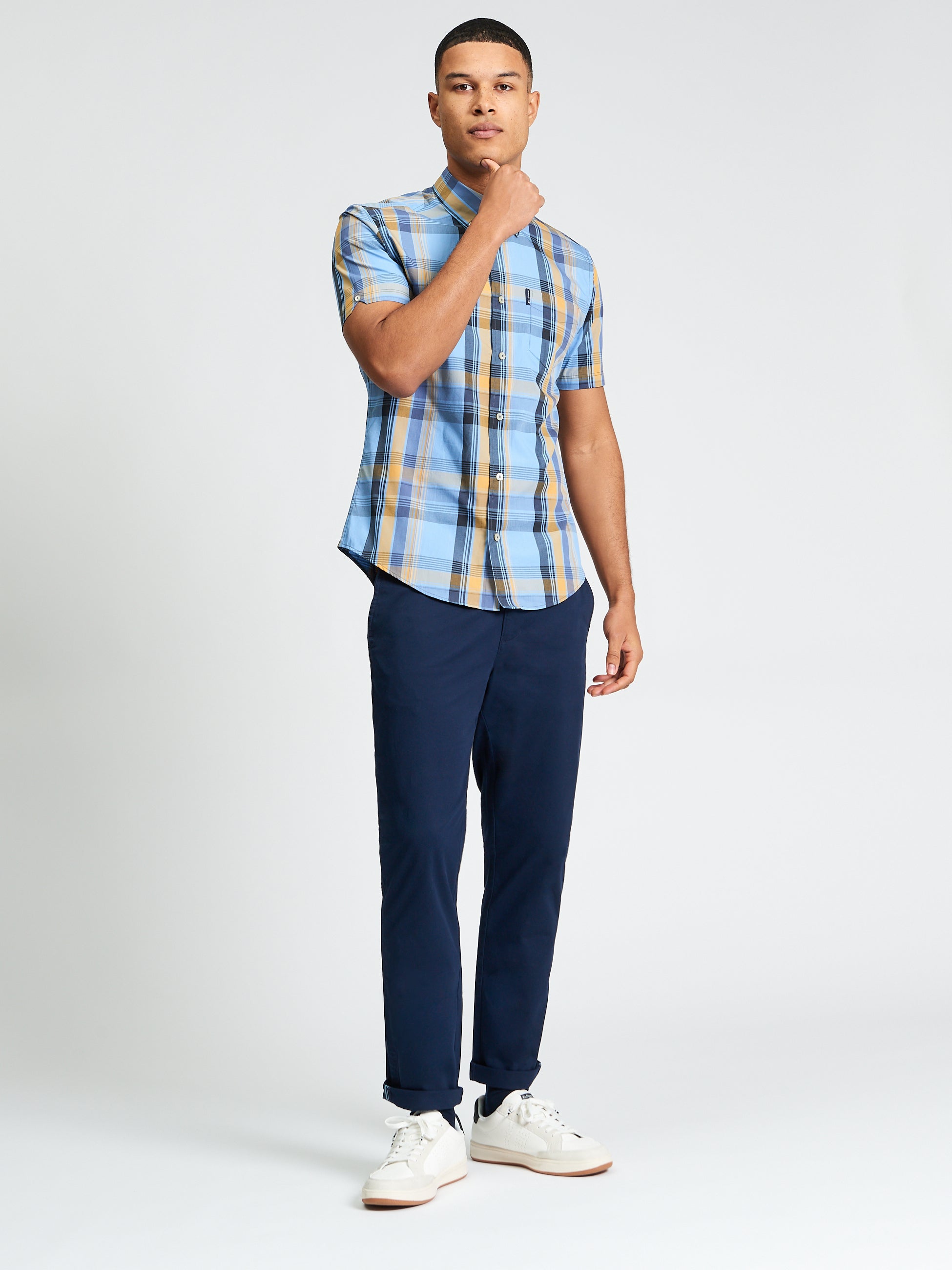 Short Sleeve Block Check Shirt - Lake Blue - Mod