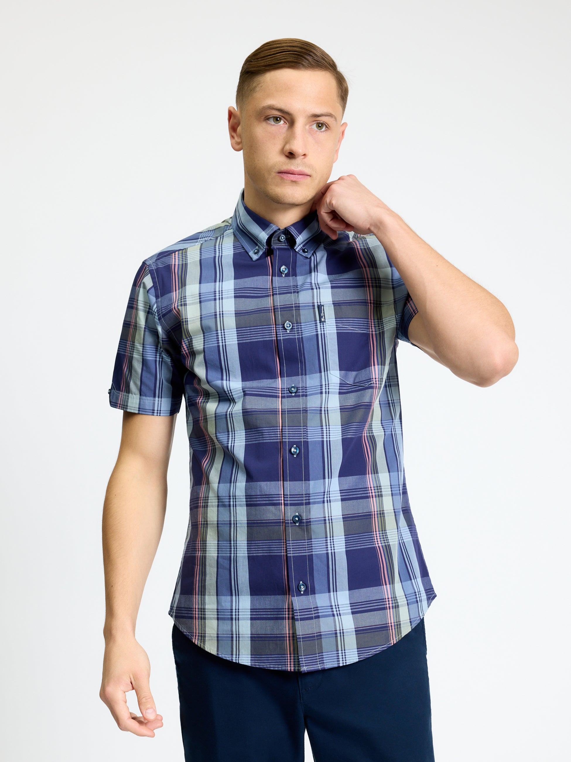 Short Sleeve Block Check Shirt - Twilight Denim - Styled