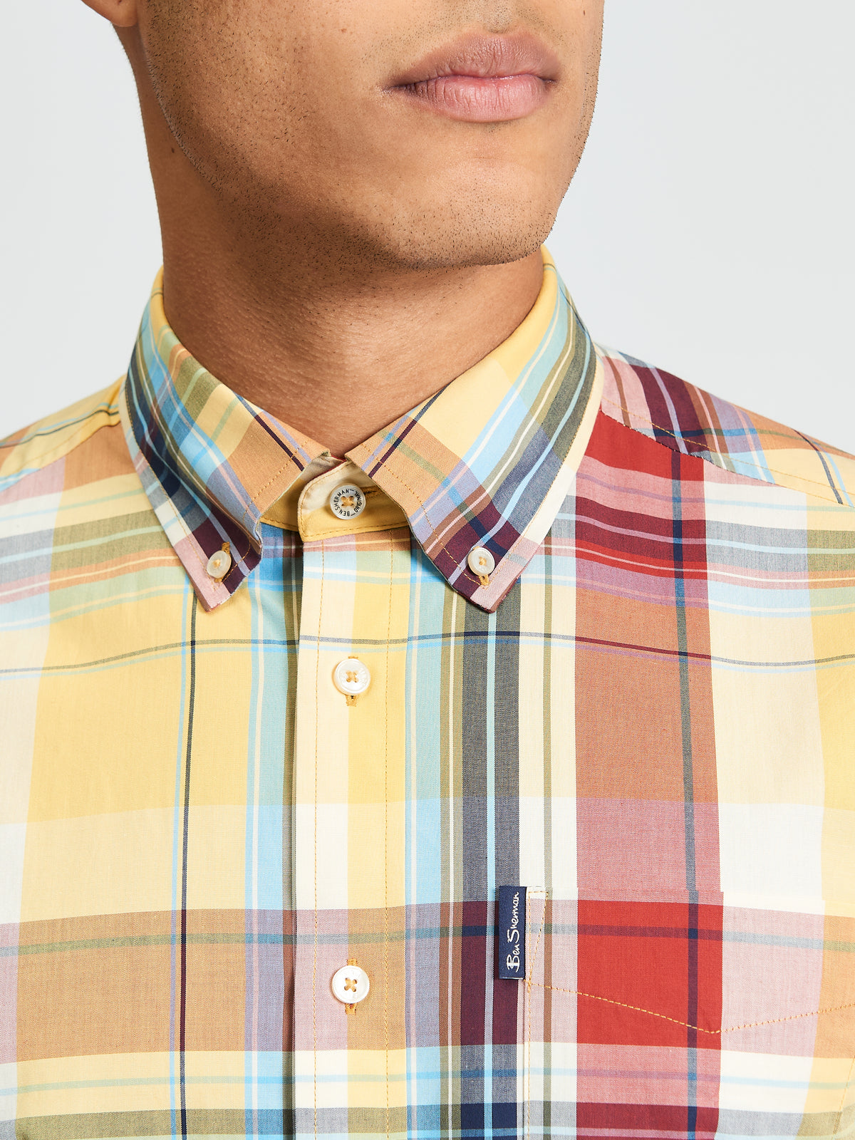 Short Sleeve Oversized Check Shirt - Zest - Close-Up