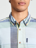 Short Sleeve Large Madras Check Shirt - Powder Blue - Close-Up