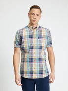 Short Sleeve Seersucker Check Shirt - Aqua - Styled