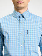 Linear Gingham – blue long sleeve shirt by Ben Sherman with button-down collar and pocket