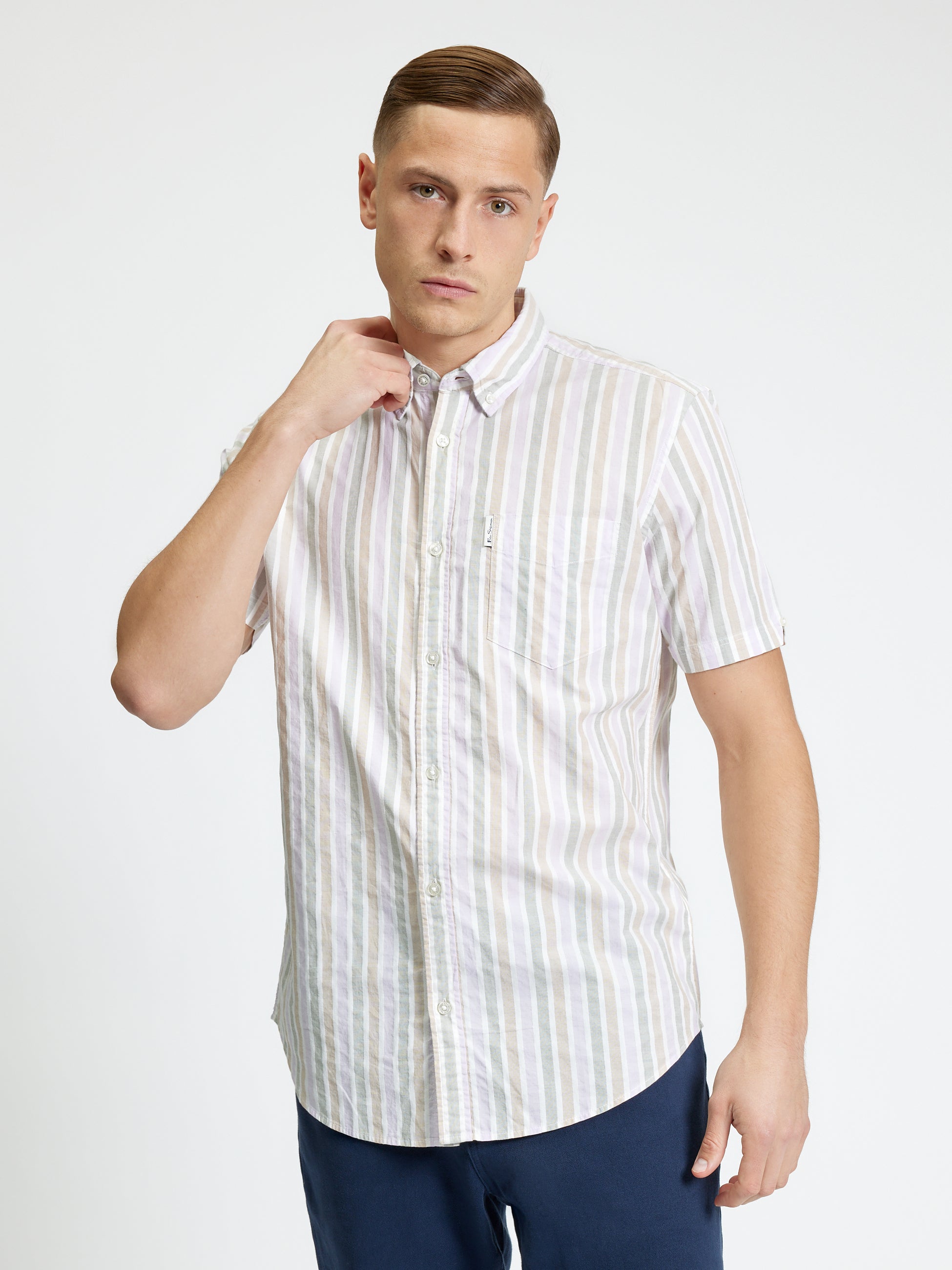 Short Sleeve Multicolour Candy Stripe Shirt - Snow White - Styled