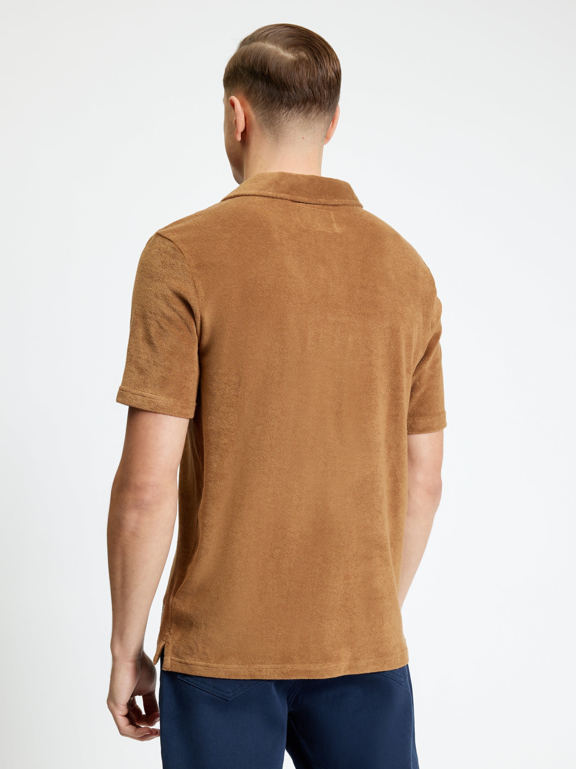 Towelling Polo - Light Brown - Back View