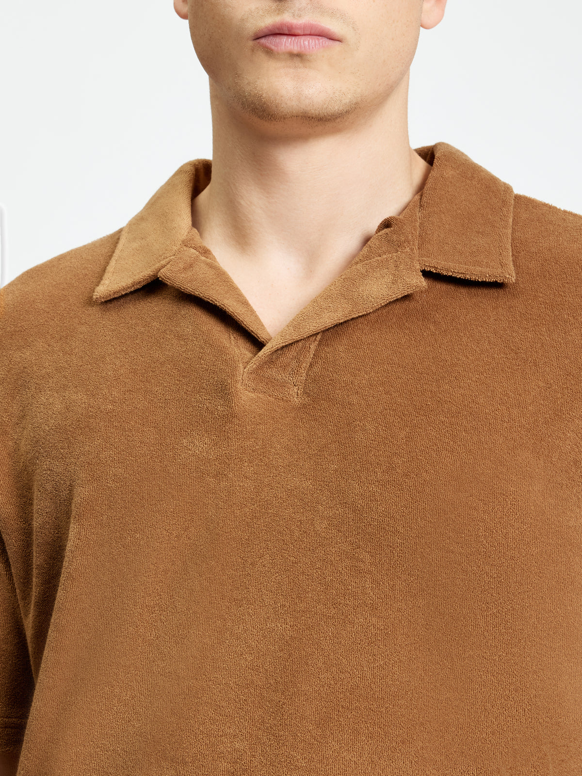Towelling Polo - Light Brown - Close-Up